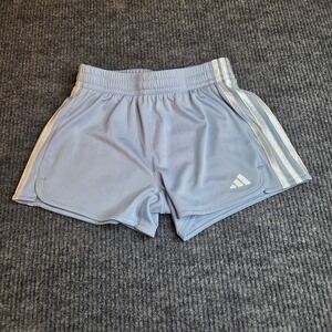 Adidas Regular Fit Running Shorts Girls Youth L‎ Blue White Stripes Activewear
